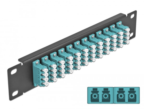 DeLOCK 10″ LWL Patchpanel 12 Port LC Quad aqua 1 HE schwarz (66779)