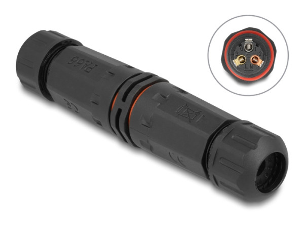 DeLOCK Kabelverbinder für Außenbereich 3 Pin, IP68 wasserdicht, schraubbar, Kabeldurchmesser 4,5 - 7,5 mm schwarz (86913)