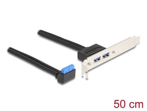 DeLOCK Slotblech 1 x USB 5 Gbps Pfostenbuchse 90° gewinkelt zu 2 x USB 5 Gbps Typ-A Buchse 50 cm (83015)