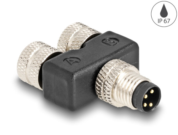 DeLOCK M8 Y-Splitter A-kodiert 4 Pin 1 x Stecker zu 2 x Buchse Parallelschaltung (60577)