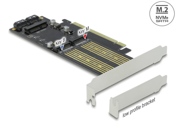 DeLOCK PCI Express x16 Karte zu 1 x M.2 Key B + 1 x NVMe M.2 Key M + 1 x mSATA - Low Profile Formfaktor (90486)
