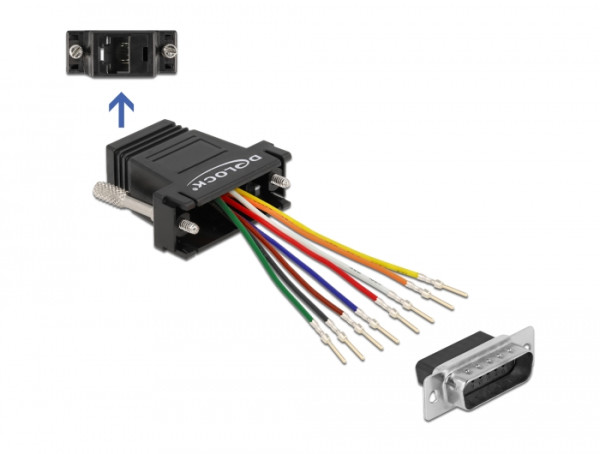 DeLOCK D-Sub 15 Pin Stecker zu RJ45 Buchse Montagesatz schwarz (66647)