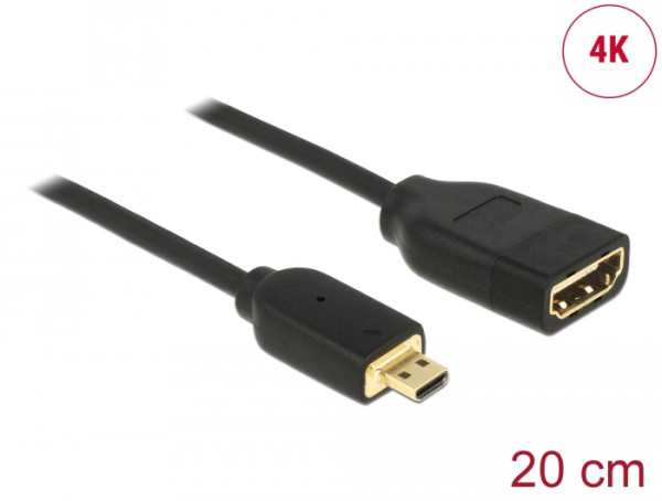 DeLOCK 0.2m, HDMI-A/HDMI Micro-D HDMI-Kabel 0,2 m HDMI Typ D Mikrofon HDMI Typ A Standard Schwarz (65687)