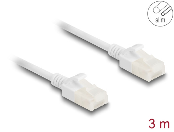 DeLOCK RJ45 Netzwerkkabel Cat.6A Stecker zu Stecker mit robuster Rastnase Industrietauglich U/UTP Slim 3 m weiß (80361)