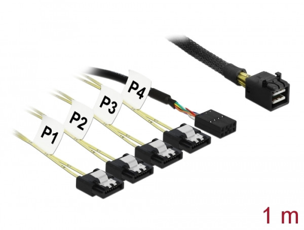 DeLOCK 1m, Mini SAS HD SFF-8643/4xSATA 7p Schwarz, Silber, Gelb (83322)