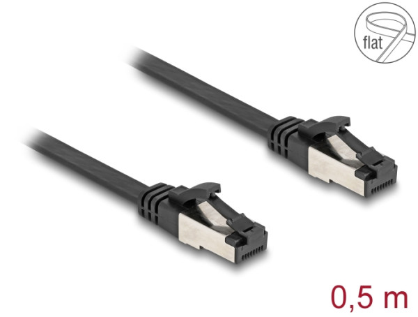 DeLOCK RJ45 Flachband Patchkabel Stecker zu Stecker Cat.8.1 flexibel 0,5 m schwarz (80178)