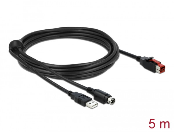 DeLOCK PoweredUSB Kabel Stecker 24 V zu USB Typ-A Stecker + Mini-DIN 3 Pin Stecker 5 m für POS Drucker und Terminals (85944)