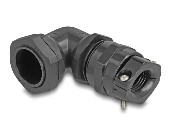 DeLOCK Kabelverschraubung mit Zugentlastung und Biegeschutz 90° gewinkelt PG21 schwarz (60599)