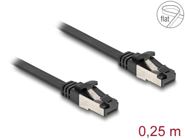 DeLOCK RJ45 Flachband Patchkabel Stecker zu Stecker Cat.8.1 flexibel 0,25 m schwarz (80177)