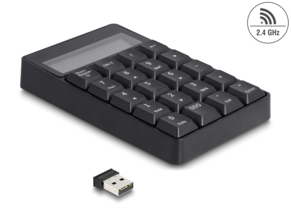 DeLOCK 2 in 1 USB Typ-A Nummernblock mit Taschenrechner Funktion 2,4 GHz kabellos schwarz (12113)