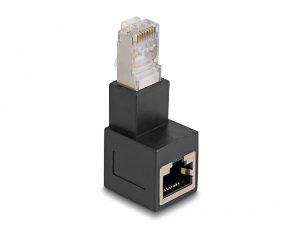 DeLOCK RJ45 Stecker zu RJ45 Buchse Adapter Cat.6A 90° nach unten gewinkelt (87862)