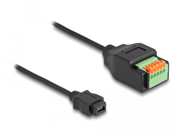 DeLOCK USB 2.0 Kabel Typ Mini-B Buchse zu Terminalblock Adapter mit Drucktaster 15 cm (66252)