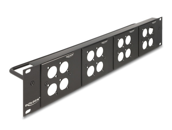DeLOCK D-Typ 19″ Patchpanel mit 4 D-Typ Platten 86 x 86 mm und 4 Ports 2 HE schwarz (88195)