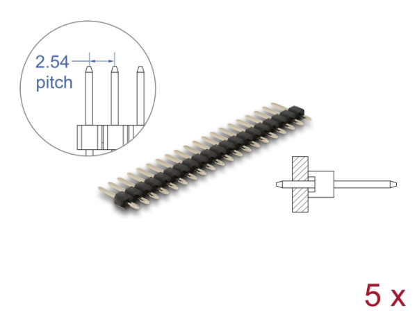 DeLOCK Stiftleiste 20 Pin, Rastermaß 2,54 mm, 1-reihig, gerade, 5 Stück (66693)