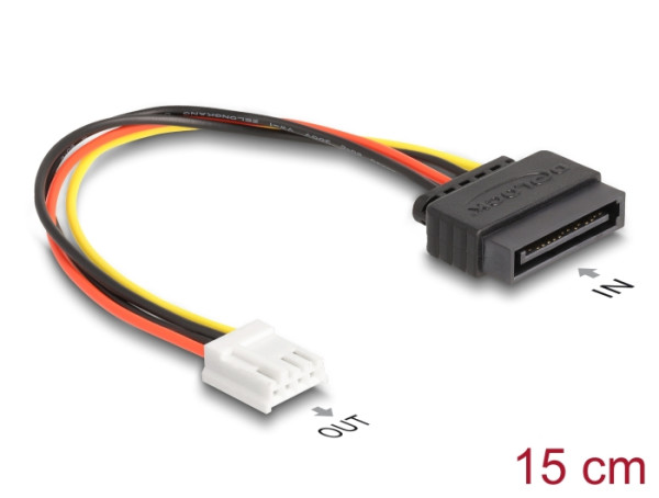 DeLOCK SATA Stromkabel 15 Pin Stecker zu 1 x Floppy 4 Pin Buchse 15 cm (66608)