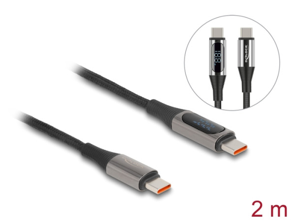 DeLOCK USB 2.0 Daten- und Schnellladekabel USB Type-C Stecker zu Stecker PD 3.0 100 W mit Leistungsanzeige 2 m (86809)