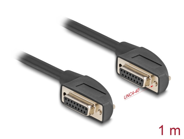 DeLOCK Serielles Kabel D-Sub 15 Buchse mit Schraube 90° nach rechts gewinkelt zu D-Sub 15 Buchse mit Schraube 90° nach rechts gewinkelt 1 m schwarz (80476)