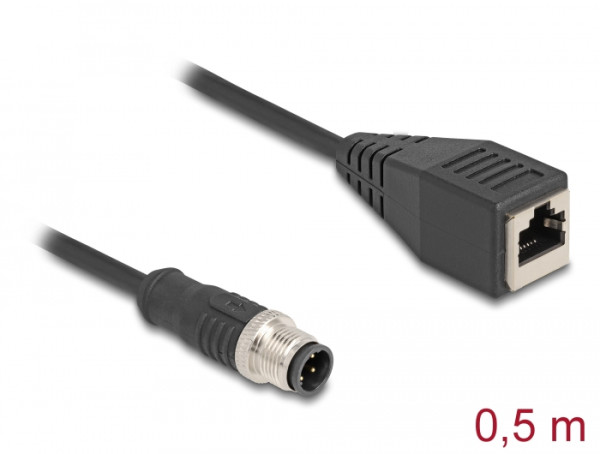 DeLOCK M12 Adapterkabel D-kodiert 4 Pin Stecker zu RJ45 Buchse 50 cm (60067)