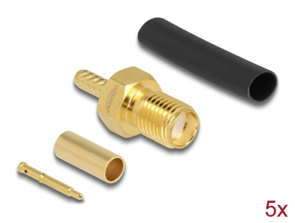 DeLOCK RP-SMA Buchse zum Crimpen RG-174 / RG-316 mit passendem Schrumpfschlauch (90044)