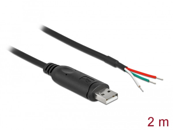 DeLOCK Adapterkabel USB 2.0 Typ-A zu seriell RS-232 mit 3 offenen Kabelenden 2 m (90428)