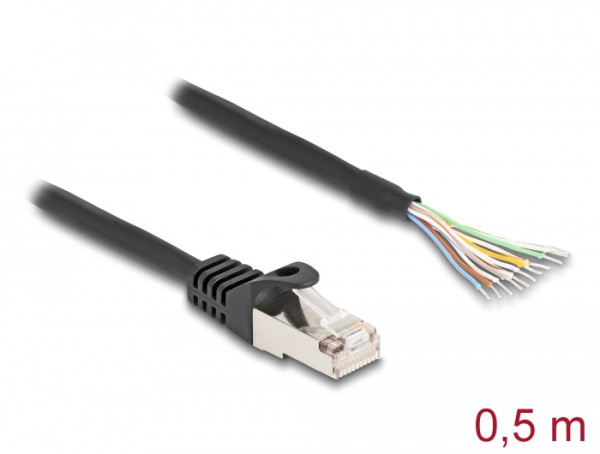DeLOCK Kabel RJ50 Stecker zu offenen Kabelenden S/FTP 0,5 m schwarz (80204)