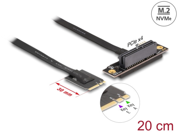 DeLOCK M.2 Key A+E zu PCIe x4 NVMe Adapter gewinkelt mit 20 cm Kabel (64218)