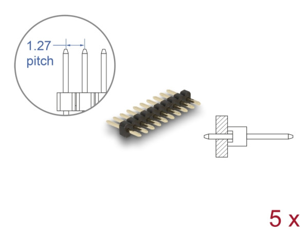 DeLOCK Stiftleiste 10 Pin, Rastermaß 1,27 mm, 1-reihig, gerade, 5 Stück (66686)