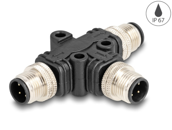 DeLOCK M12 T-Splitter A-kodiert 4 Pin 1 x Stecker zu 2 x Stecker Parallelschaltung (60578)