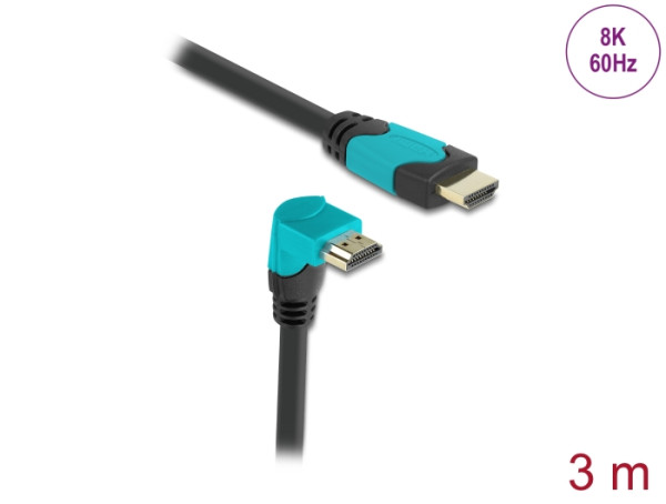 DeLOCK High Speed HDMI Kabel Stecker gerade zu Stecker 90° unten gewinkelt 48 Gbps 8K 60 Hz 3 m (86993)