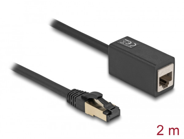 DeLOCK Netzwerk Verlängerungskabel RJ45 Stecker zu RJ45 Buchse Cat.8.1 S/FTP 2 m schwarz (87106)