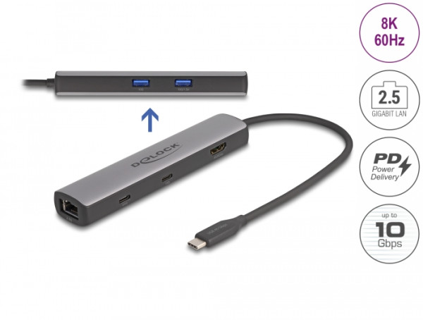 DeLOCK USB 40 Gbps USB Type-C Dockingstation 8K - HDMI / USB 10 Gbps / 2,5 Gigabit LAN / PD 3.0 100 W (87865)