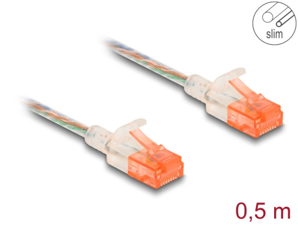 DeLOCK RJ45 Netzwerkkabel Cat.6A U/UTP Slim 0,5 m transparent (80352)