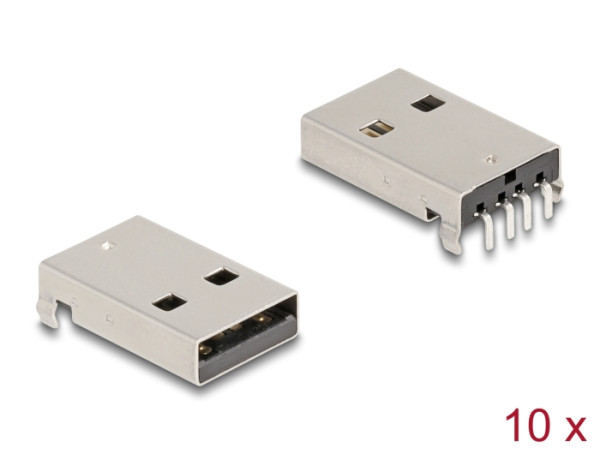 DeLOCK USB 2.0 Typ-A Buchse 4 Pin THT Steckverbinder zur Durchsteckmontage 90° gewinkelt 10 Stück (66757)