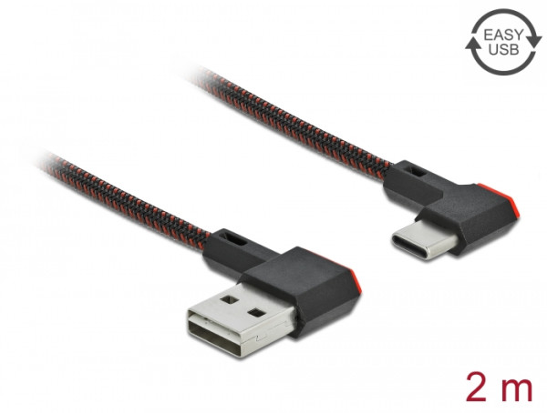 DeLOCK EASY-USB 2.0 Kabel Typ-A Stecker zu USB Type-C™ Stecker gewinkelt links / rechts 2 m schwarz (85283)
