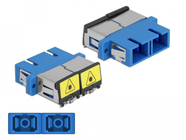 DeLOCK LWL Kupplung mit Laserschutzklappe SC Duplex Buchse zu SC Duplex Buchse Singlemode blau (86893)