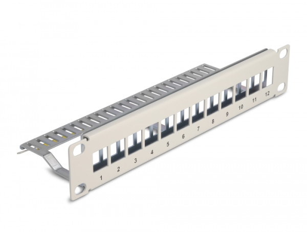 DeLOCK 10″ Keystone Patchpanel 12 Port mit Entlastungsschiene 1 HE grau (66875)