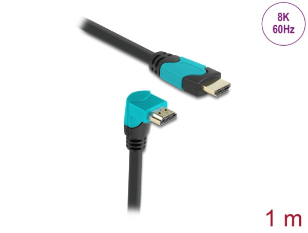 DeLOCK High Speed HDMI Kabel Stecker gerade zu Stecker 90° unten gewinkelt 48 Gbps 8K 60 Hz 1 m (86991)
