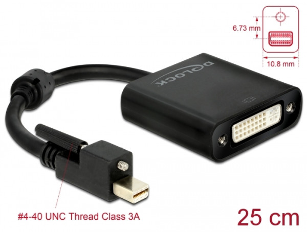 DeLOCK Adapter mini DisplayPort 1.2 Stecker mit Schraube > DVI Buchse 4K Aktiv schwarz (62639)