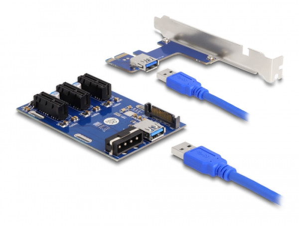 DeLOCK Riser Karte PCI Express x1 zu 3 x PCIe x1 mit 50 cm USB Kabel (41442)