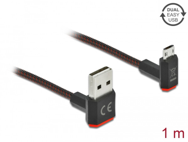 DeLOCK EASY-USB 2.0 Kabel Typ-A Stecker zu EASY-USB Typ Micro-B Stecker gewinkelt oben / unten 1 m schwarz (85266)