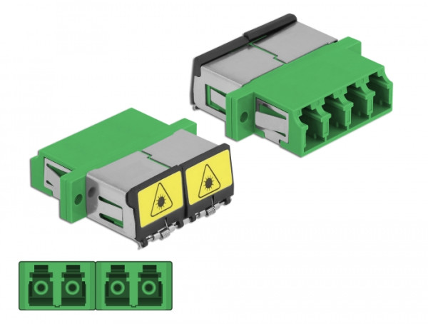 DeLOCK LWL Kupplung mit Laserschutzklappe LC Quad Buchse zu LC Quad Buchse Singlemode grün (86902)