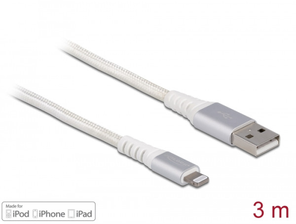DeLOCK USB Daten- und Ladekabel für iPhone, iPad, iPod DuPont Kevlar® weiß 3 m (83003)