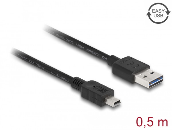 DeLOCK 0.5m, USB2.0-A/USB2.0 Mini-B USB Kabel 0,5 m USB A USB B Schwarz (85158)