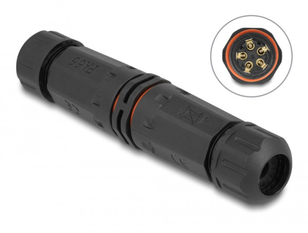 DeLOCK Kabelverbinder für Außenbereich 5 Pin, IP68 wasserdicht, schraubbar, Kabeldurchmesser 4,5 - 7,5 mm schwarz (86915)