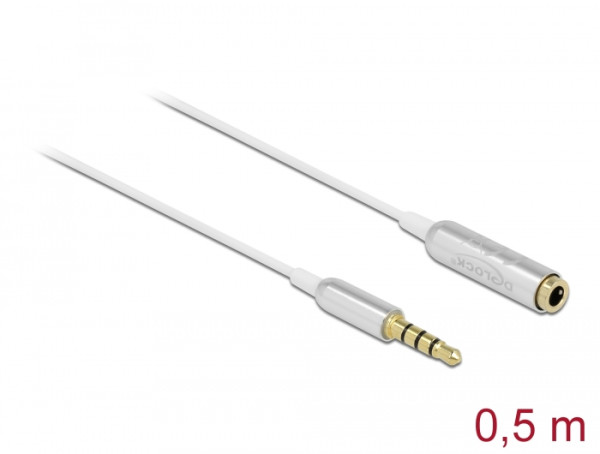 DeLOCK Audio Verlängerungskabel Klinke 3,5 mm 4 Pin Stecker zu Buchse Ultra Slim 0,5 m weiß (66072)