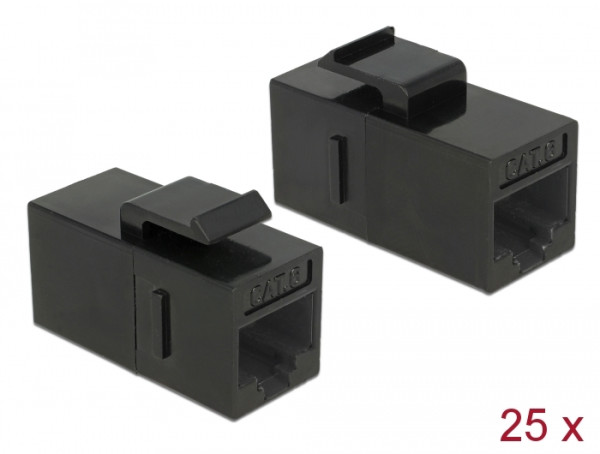 DeLOCK Keystone Modul RJ45 Buchse > RJ45 Buchse Cat.6 UTP schwarz 25 Stück (86629)