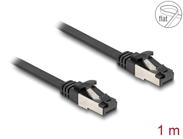 DeLOCK RJ45 Flachband Patchkabel Stecker zu Stecker Cat.8.1 flexibel 1 m schwarz (80179)