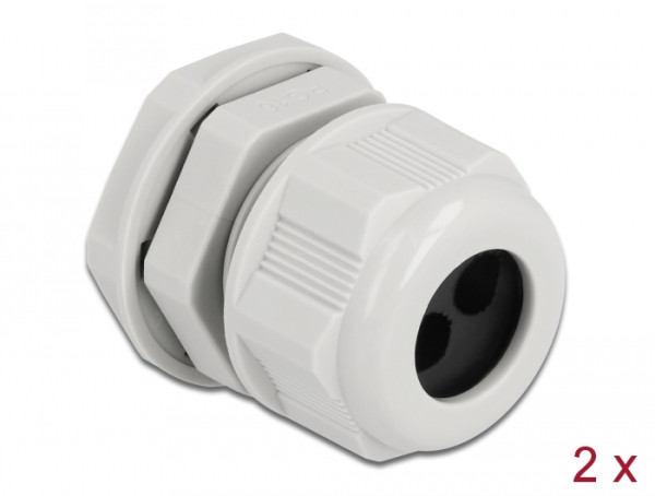DeLOCK Kabelverschraubung PG16 für Rundkabel mit zwei Kabeleinführungen grau 2 Stück (60370)
