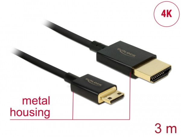 DeLOCK HDMI-A/HDMI Mini-C, 3 m HDMI-Kabel HDMI Typ A Standard HDMI Type C Mini Schwarz (84779)