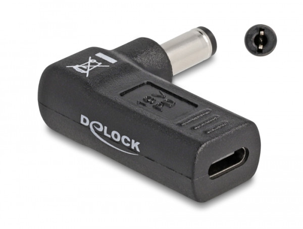 DeLOCK Adapter für Notebook Ladekabel USB Type-C Buchse zu 5,5 x 2,1 mm Stecker 90° gewinkelt (60010)